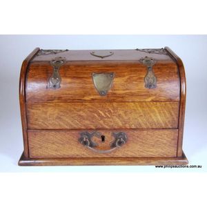 An oak Arts & Crafts writing box, later 19th century, the box…