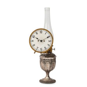 American night light kerosene lamp clock, silver plated base…