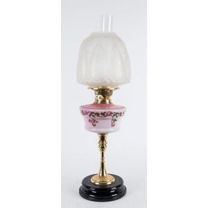 Victorian kerosene oil lamp with brass double burner, 19th…