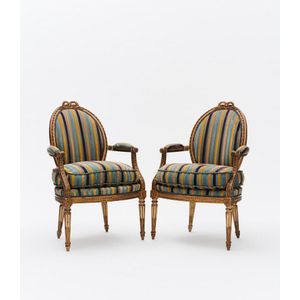 19th Century French Louis XVI Style Fauteuil Chair in Striped