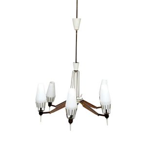 A mid century six shade glass and metal chandelier, Italian,…