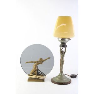 Art Deco figural table lamps (2) both featuring nude ladies as…