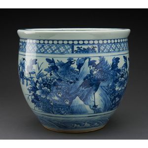 Blue & White Porcelain Jardinière - Peonies & Phoenix Blue & White Porcelain Jardinière - Peonies & Phoenix