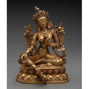 A Tibeto-Chinese gilt bronze figure of green Tara, 17th century,&hellip;
