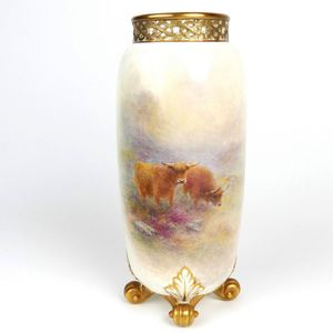 A mid-20th century Royal Worcester Highland Cattle vase by…