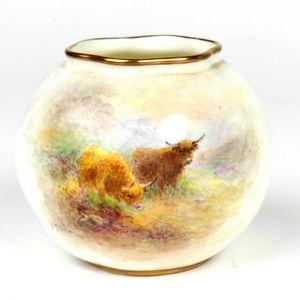 A small Royal Worcester vase, squat spherical form, hand…