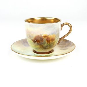 A Royal Worcester miniature cabinet cup and saucer, hand…