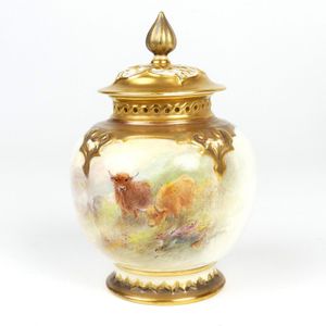 A Royal Worcester potpourri vase and cover painted by Harry…