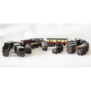 Twenty-four various Airfix model carriages, rustic painted,…