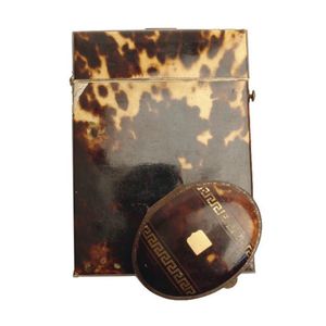 Two Victorian tortoiseshell covered items; a card case with…