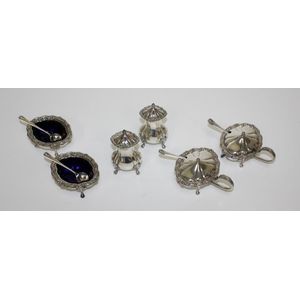 Six piece silver plated cruet set