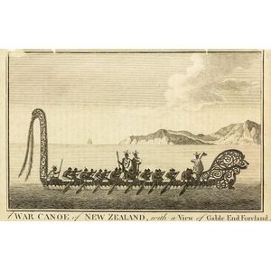 After Sydney Parkinson. War Canoe of New Zealand with a view of…