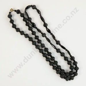Victorian French jet single strand carved beaded necklace, 84&hellip;