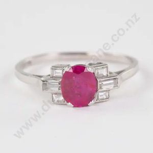 Art Deco platinum seven stone ruby and diamond ring, central&hellip;