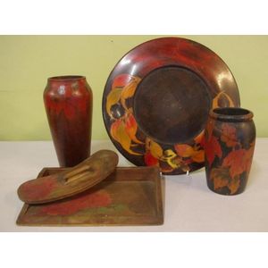 Five pieces of Australian pokerwork, to include cutting plate…