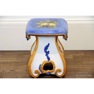 An Italian ceramic garden stool, the stool having a square…