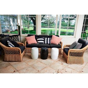 Three piece cane outdoor suite, 20th century, comprising a pair…