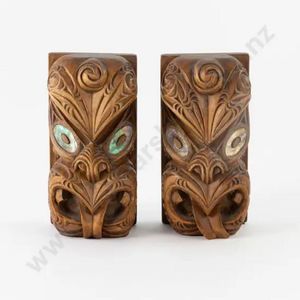 Pair of bookends carved by Thomas hall (bottom plates missing),&hellip;