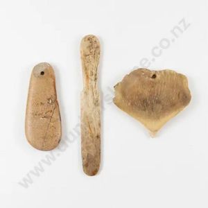 Shark tooth pendant with rounded stone pendant and bone knife,&hellip;