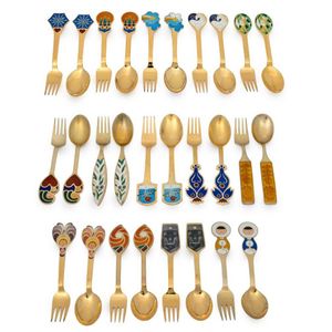 Danish Silver Gilt And Enamel Christmas Spoons Collection Flatware Danish Silver Gilt And Enamel Christmas Spoons Collection Flatware