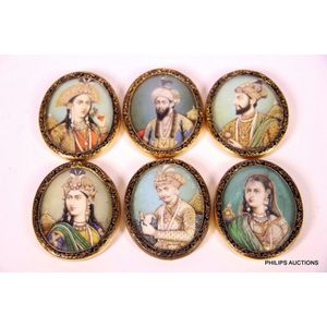 A group of six Mughal portrait miniatures, late 19th to early…