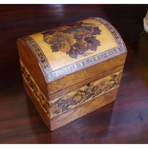 Antique Tunbridge ware tea caddy, with mosaic floral decoration…