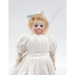 Bisque Belton type solid dome shoulder plate doll, blue…