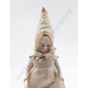 German all bisque doll, all painted features with blonde mohair…