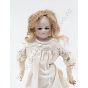 Antique bisque shoulder plate doll, blue sleeping eyes closed…