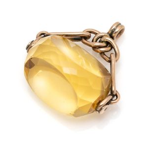An antique 9ct gold citrine spinning fob, faceted citrine on a&hellip;