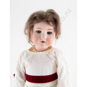 Armand Marseille bisque doll, blue sleeping eyes, brown mohair…