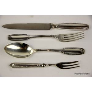 Art Nouveau Silver Metal Cutlery Set in Wooden Box, 1890s, Set of 37