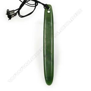 An old pounamu Kuru ear pendant, elongated lozenge form with&hellip;