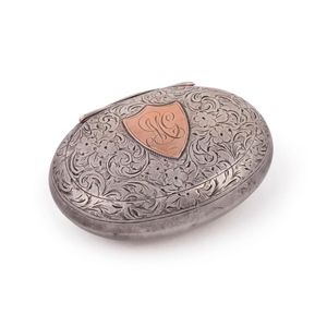 An antique English sterling silver pocket snuff box with rose…