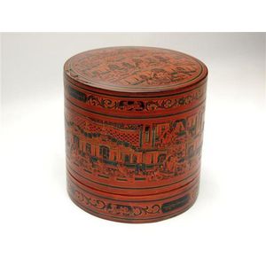 A Burmese cylindrical lacquered box, used for tobacco, betel…