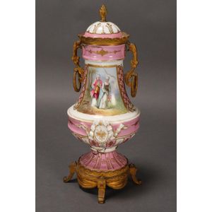 19th century French porcelain twin handled urn and cover, of…