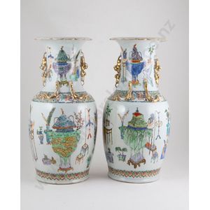 Large pair late 19th century Cantonese vases, baluster shape…