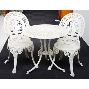 Vintage aluminium outdoor setting comprising of 2 chairs and a…