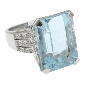Aquamarine & Diamond Ring, 12.70ct, 18ct White Gold - Rings - Jewellery