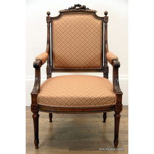 Louis XVI Armchair & Side Chair, bow-knot caned-back