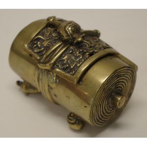 Oriental brass censer decorative pierced lid, to drum form…