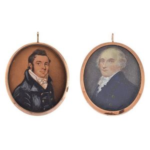 Two antique portrait miniature pendants, both of oval design…