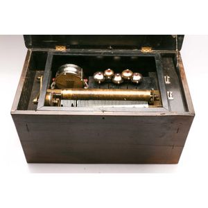 A large handmade music box, height 33 cm, width 63 cm, depth 36…