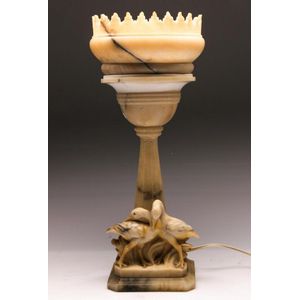 Early 20th century alabaster table lamp with crown top & duck…