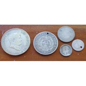 Italian 120 grana 1855 coin & 4 other silver coins, 49 grams…