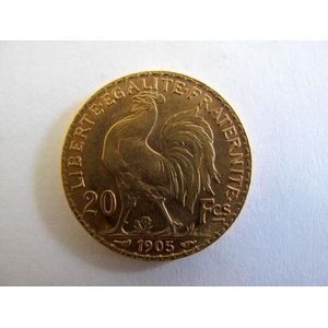 French rooster 20 francs gold coin 1905 .1867 ounces of pure .…