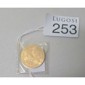 French rooster 20 francs gold coin 1910 .1867 ounces of pure .…