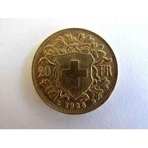 Swiss 20 Francs Vreneli gold coin 1935 weighs 6.4516grams 21 mm…