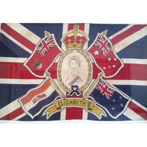 Coronation flag 1953 for Queen Elizabeth II, framed 58 x 90 cm