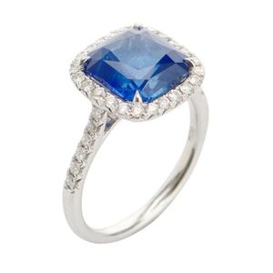 A Ceylonese sapphire and diamond ring, featuring a square…